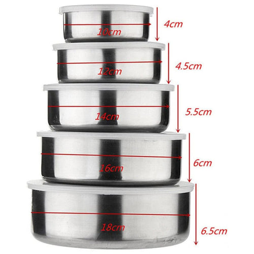 5 Pcs Stainless Steel Bowl Set with Lids – Multi-Size Kitchen Mixing & Storage Bowls