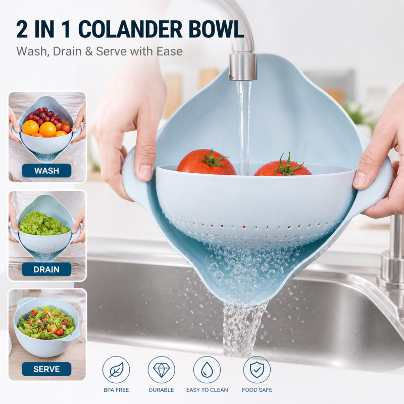 Double Layer Fruit Vegetable Washing Bowl Household Kitchen Sink Rotatable Drainer for Home and Kitchen