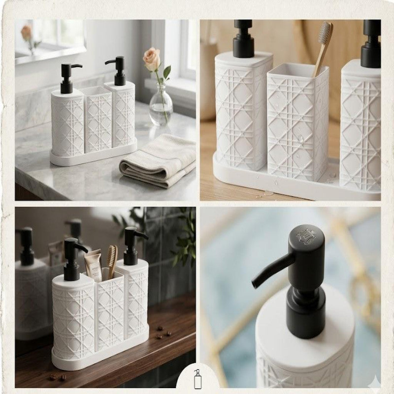 Luxury Bathroom Toilet Set Pack of 3 – Soap Dispenser & Toothbrush Holder Organizer Set