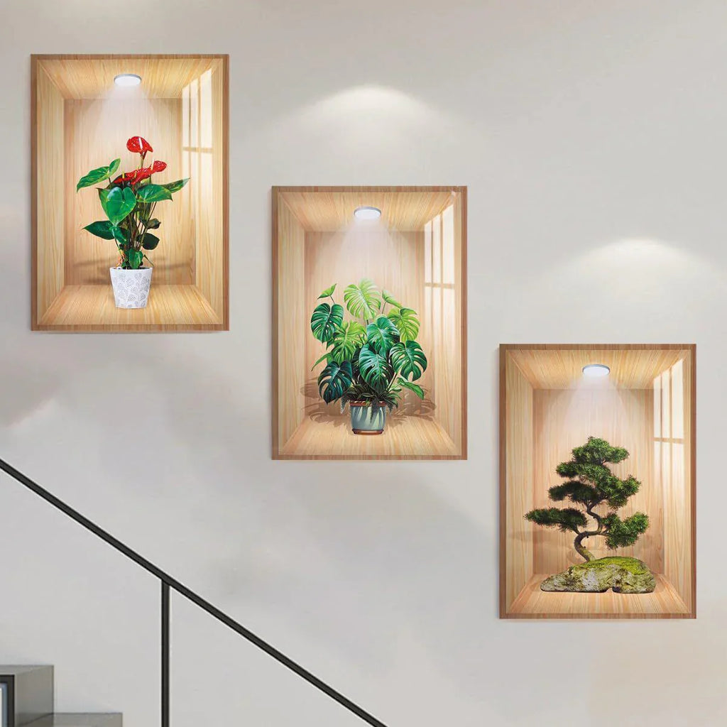 Pack of 3 3D Plant Wall Stickers look like real decorative wall