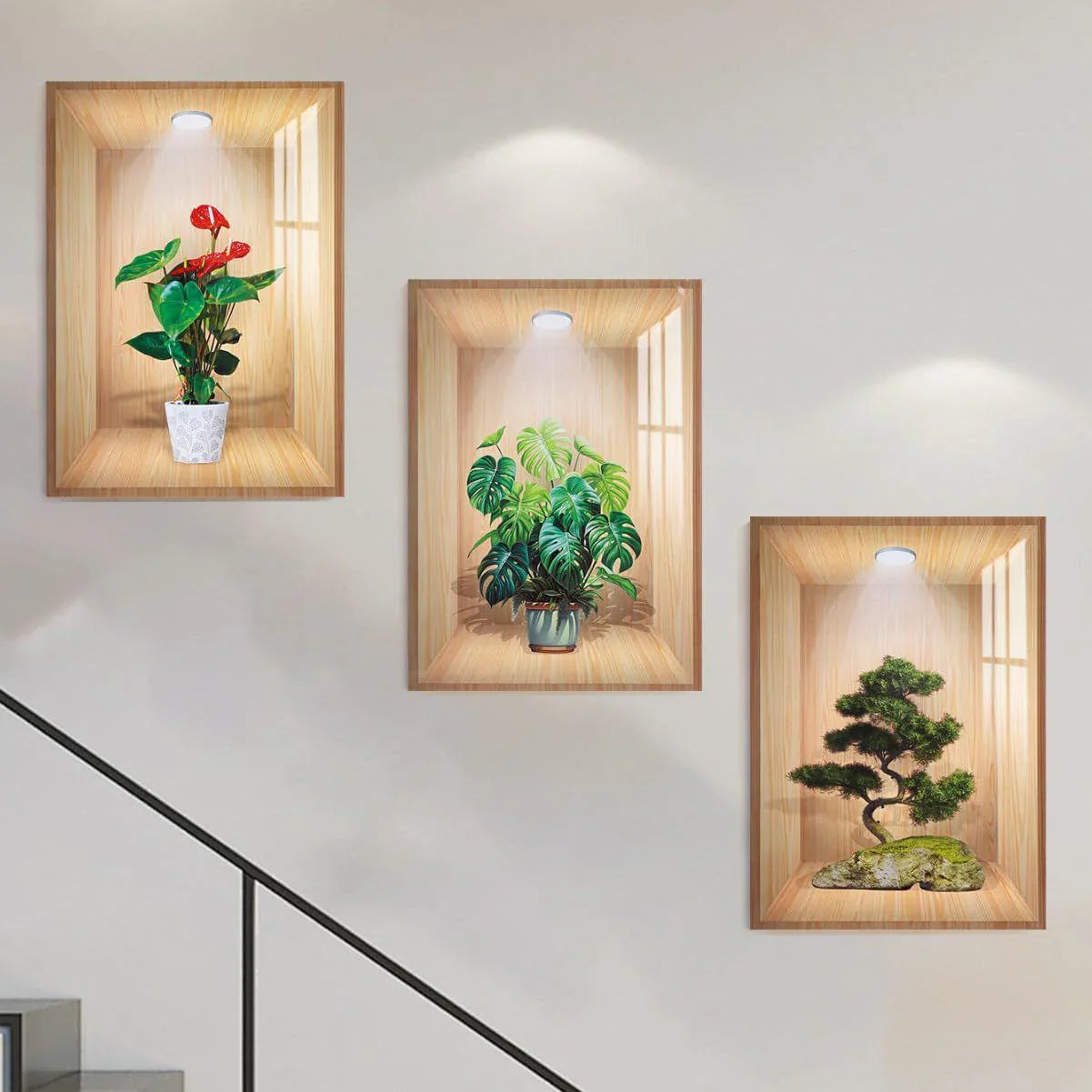 Pack of 3 3D Plant Wall Stickers look like real decorative wall