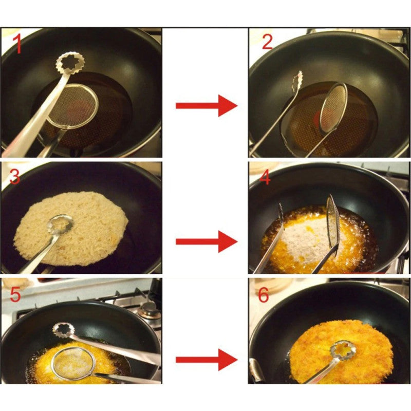 Frying Tong 2 in 1 Kitchen Sifter Strainer Tongs