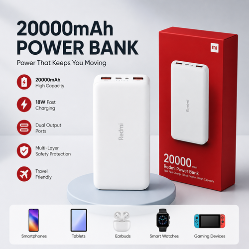 20000mAh Redmi Power Bank  Fast Charging