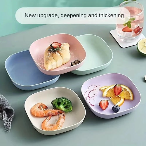 10PCS Plate Set with Stand – Multi-Color Snack Plates with Storage Holder | Durable Serving Dish Set