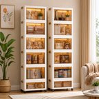 5 Layer Storage Cabinet with Transparent Doors – Foldable Dustproof Organizer with Wheels