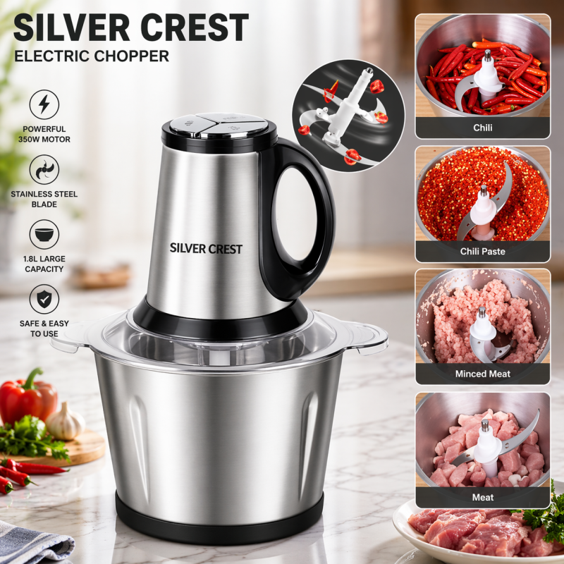 2L Electric Meat Grinder Chopper – Stainless Steel Meat & Vegetable Food Processor