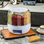 Rotatable Airtight Rice Dispenser with 6-Portion Storage - Waterproof & Moisture-Proof Kitchen Storage Solution