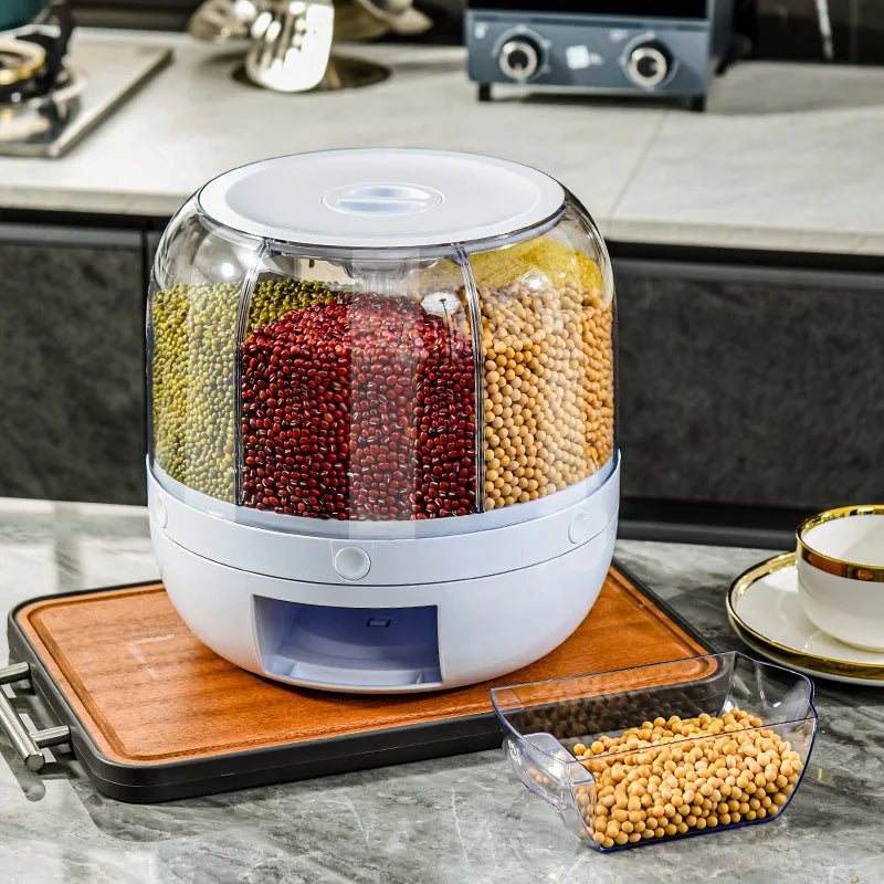 Rotatable Airtight Rice Dispenser with 6-Portion Storage - Waterproof & Moisture-Proof Kitchen Storage Solution