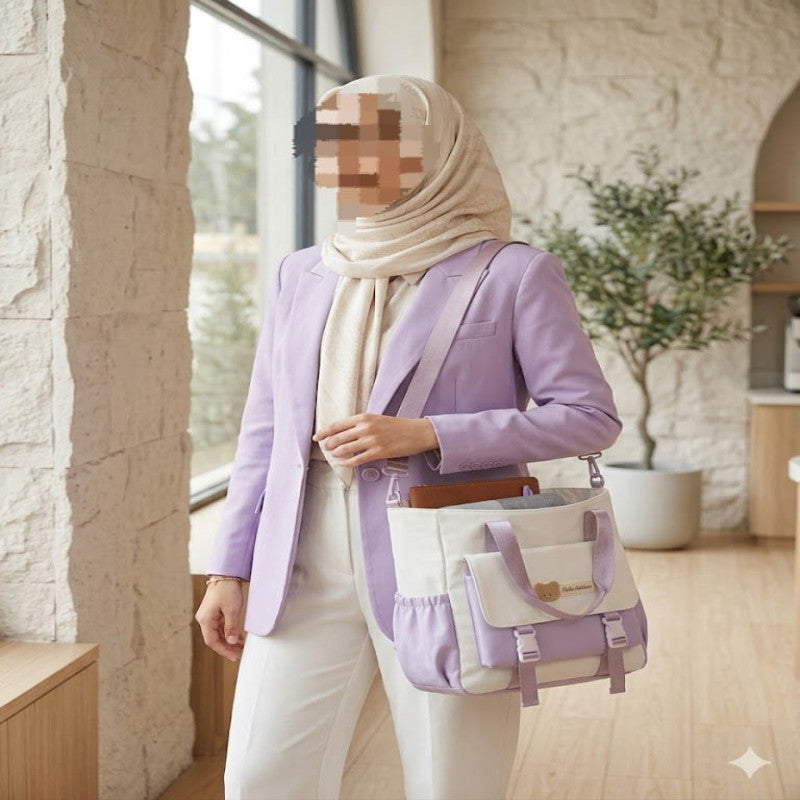 Premium Pastel Tote Backpack for Girls – Stylish Multi-Pocket Shoulder & Hand Carry Bag