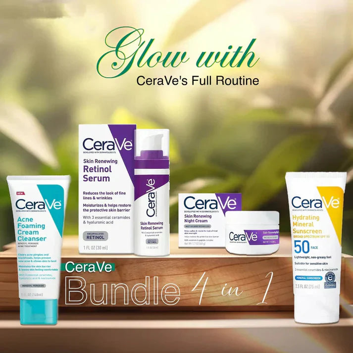 CeraVe 4-in-1 Skincare Kit – Cleanser, Retinol Serum, Sunscreen SPF 50 & Night Cream