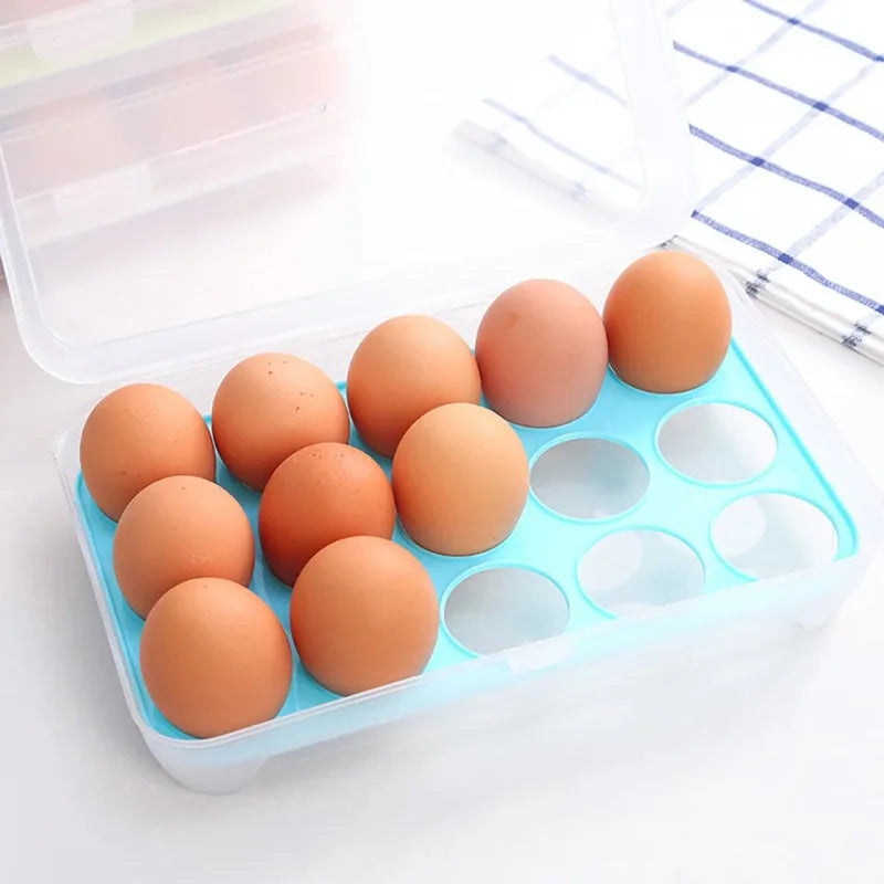 15 Grid Egg Storage Box – Classic Fridge Egg Tray with Lid | Stackable Egg Holder Container