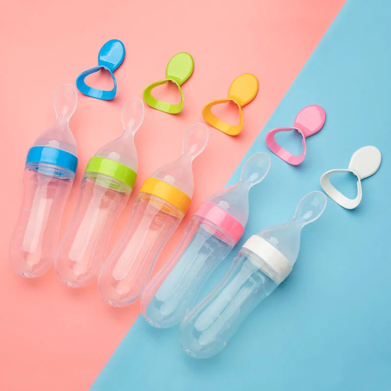 Baby Spoon Feeder - Silicone Baby Feeding Bottle With Spoon