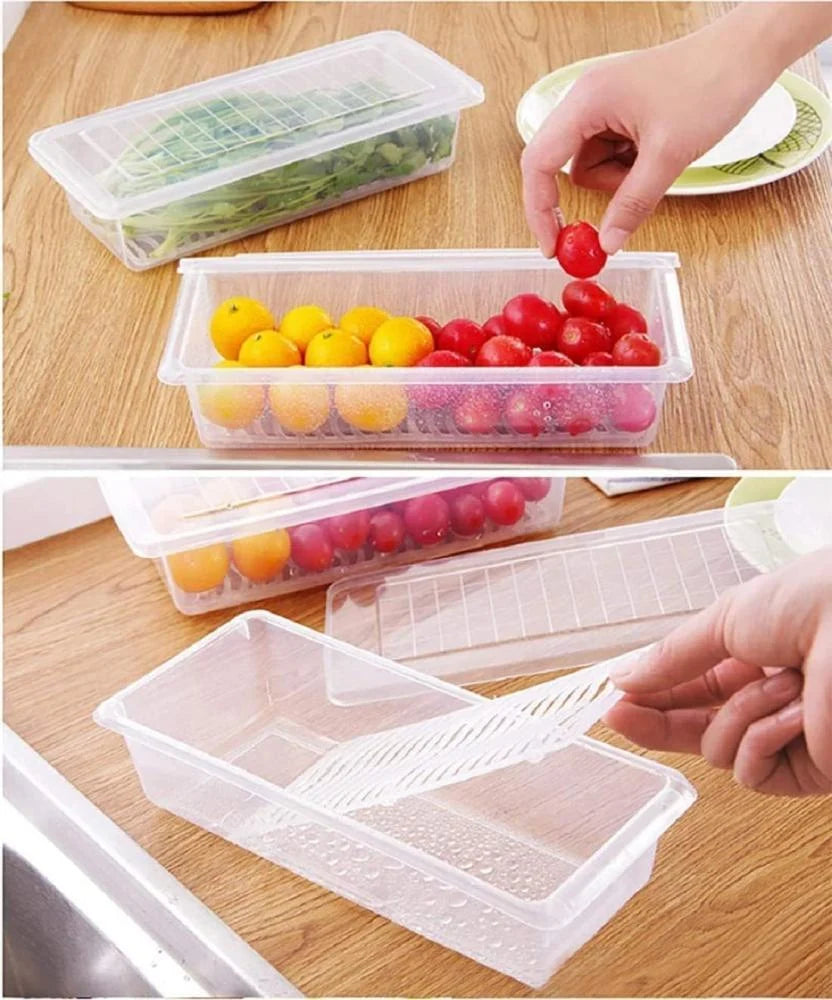 Fridge Storage Box with Filter – Fresh Keeping Container | Drain Tray Fridge Organizer for Fruits & Vegetables