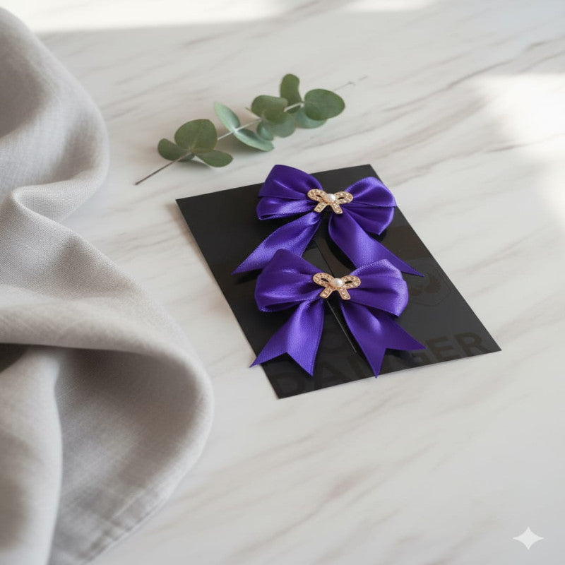 Pack of 4 Bow Hair Clips with Stone – Stylish Girls Hair Accessories