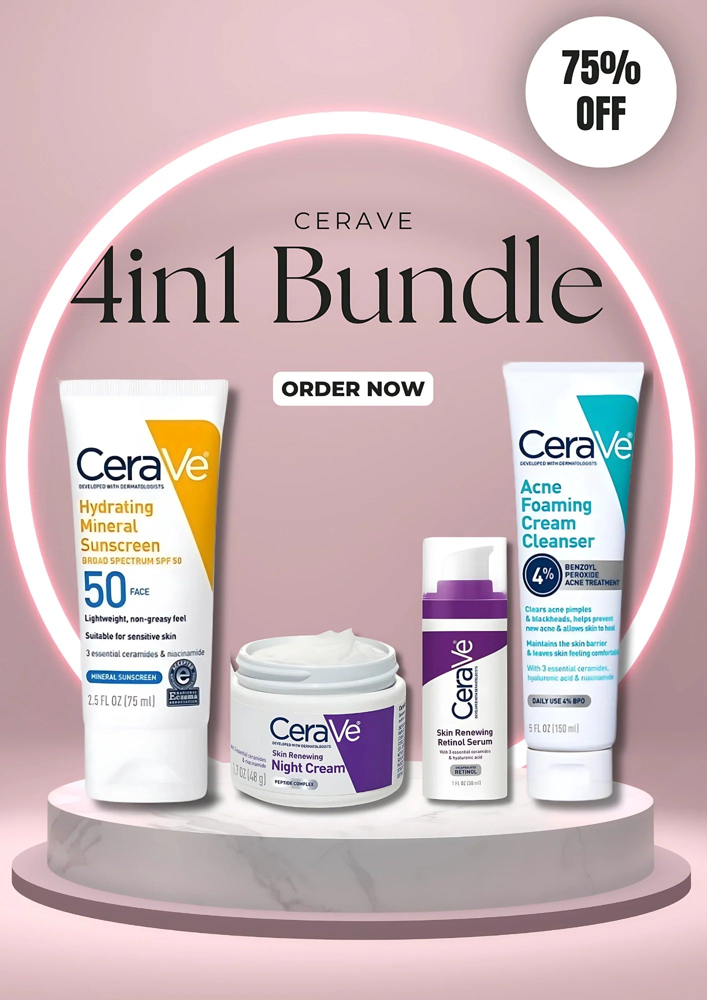 CeraVe 4-in-1 Skincare Kit – Cleanser, Retinol Serum, Sunscreen SPF 50 & Night Cream