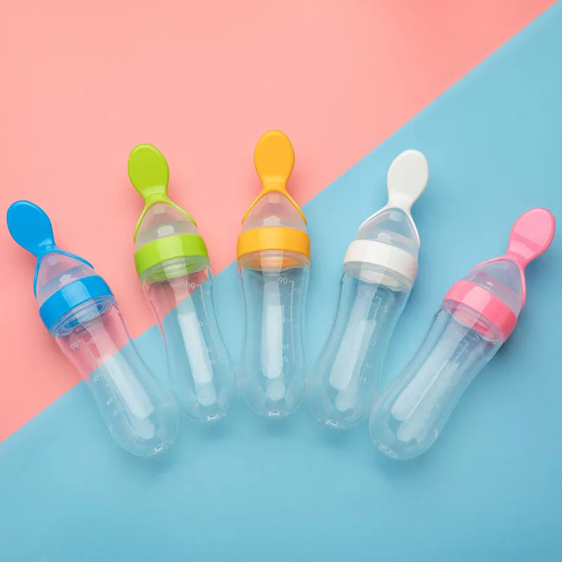 Baby Spoon Feeder - Silicone Baby Feeding Bottle With Spoon