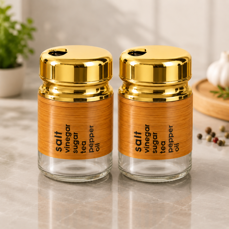 Premium Glass Spice Jar with Golden Lid – Kitchen Seasoning & Storage Container