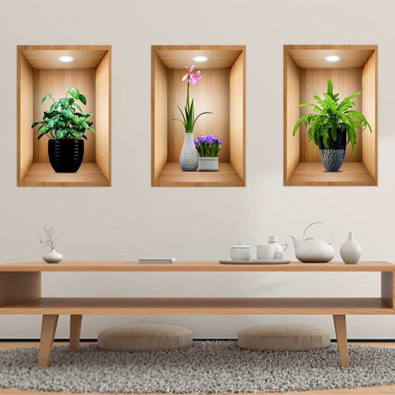 Pack of 3 3D Plant Wall Stickers look like real decorative wall