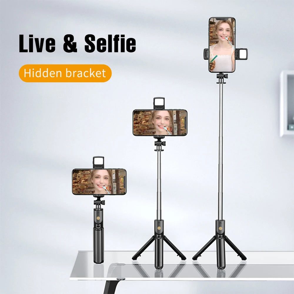Selfie Stick with Bluetooth Remote & LED Light – Tripod Stand for Mobile (All-in-One)