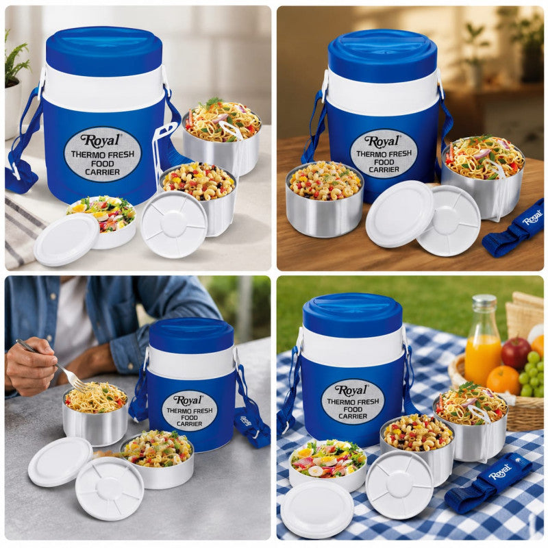 Royal Thermo Fresh Food Carrier Ultra 3 – Insulated Stainless Steel Lunch Box for Hot & Fresh Meals