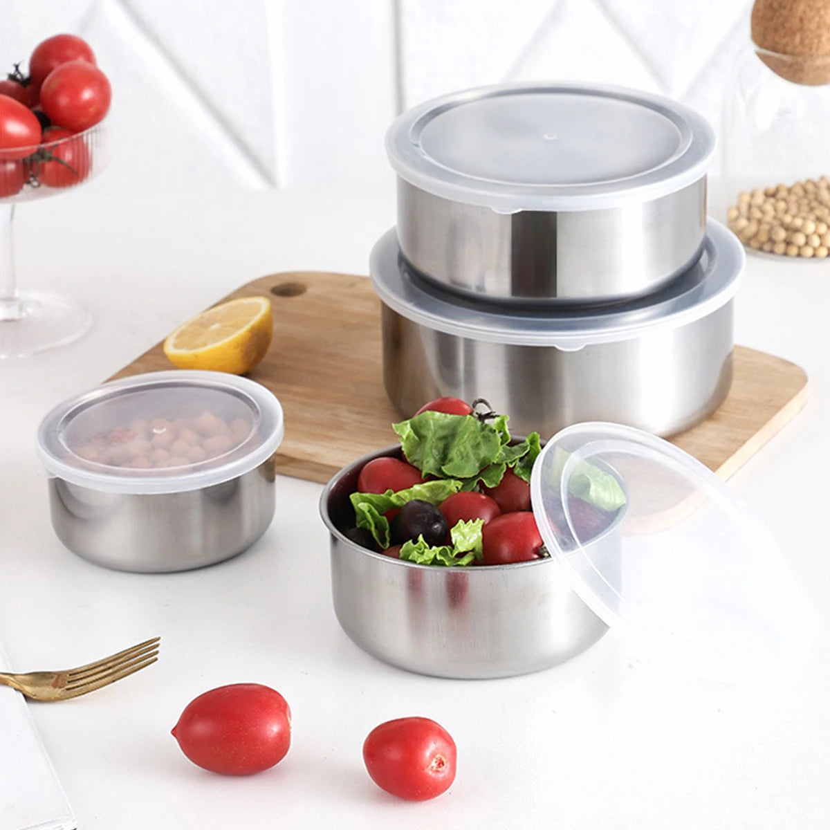 5 Pcs Stainless Steel Bowl Set with Lids – Multi-Size Kitchen Mixing & Storage Bowls