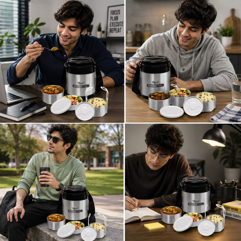 Royal Thermo Steel Food Carrier Legend-3 – Insulated Stainless Steel Hot & Cold Lunch Box