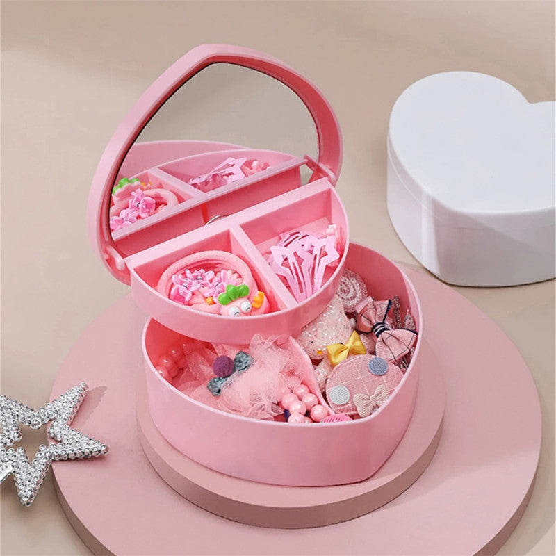 Heart Shape Jewellery Organizer Box with Mirror – Cute Storage Case