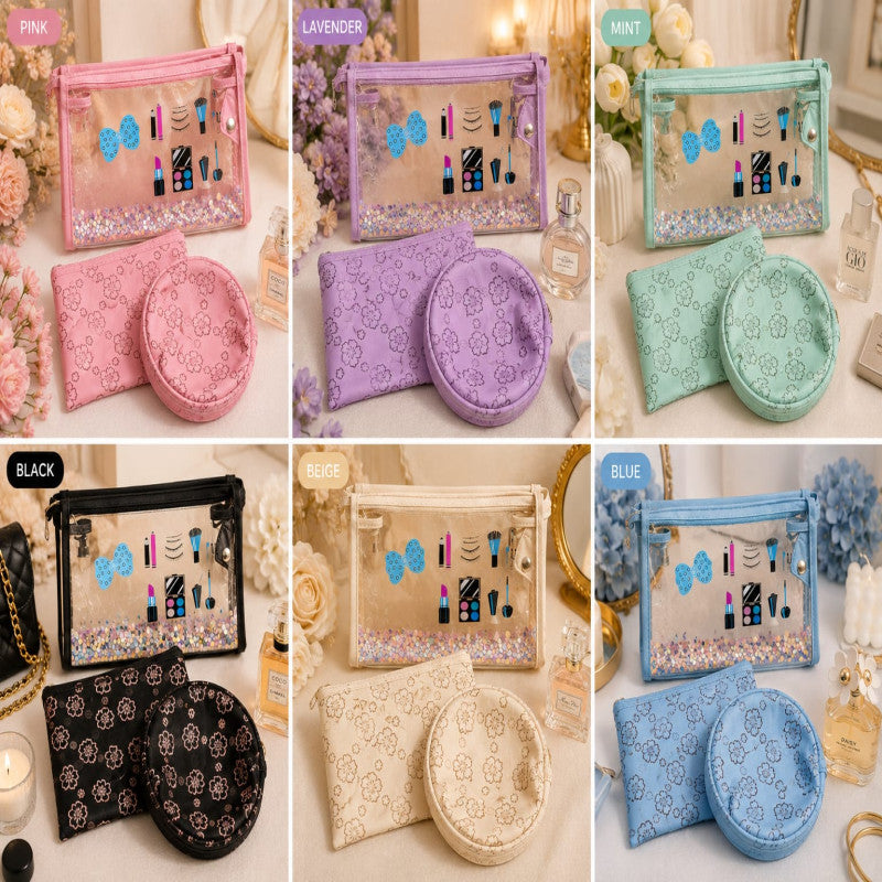 Pack of 3 Premium Makeup Pouch Set – Waterproof Cosmetic & Travel Organizer Bags for Girls
