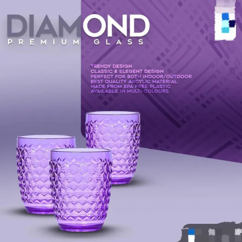 Diamond Plastic Glass Set (Pack of 2) – Stylish & Durable Drinking Glasses