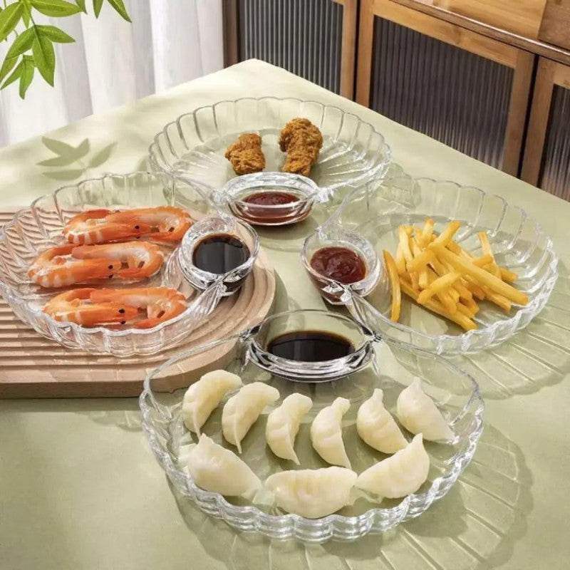 Pack of 2 Crystal Sea Shell Plate – Elegant Glass Serving Plate with Sauce Compartment