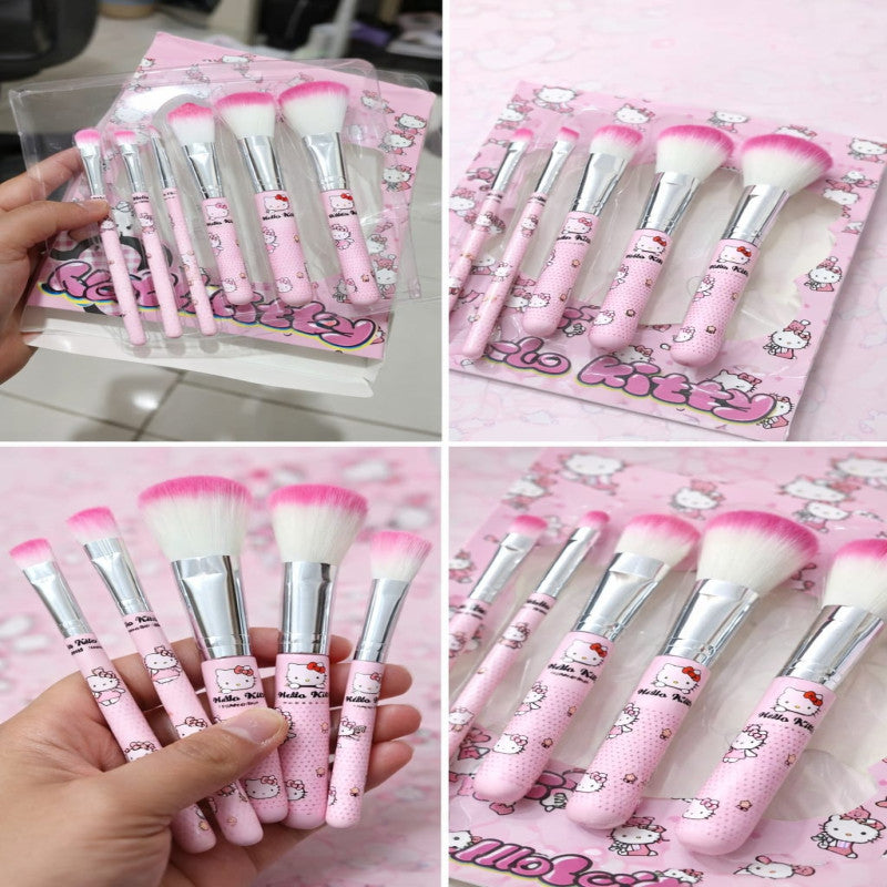Hello Kitty 7pcs Makeup Brush Set – Soft Cosmetic Brushes Kit for Face & Eyes
