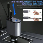 4-in-1 Retractable Car Charger – Fast Charging Multi Cable Car Adapter (Type-C, iPhone, USB)