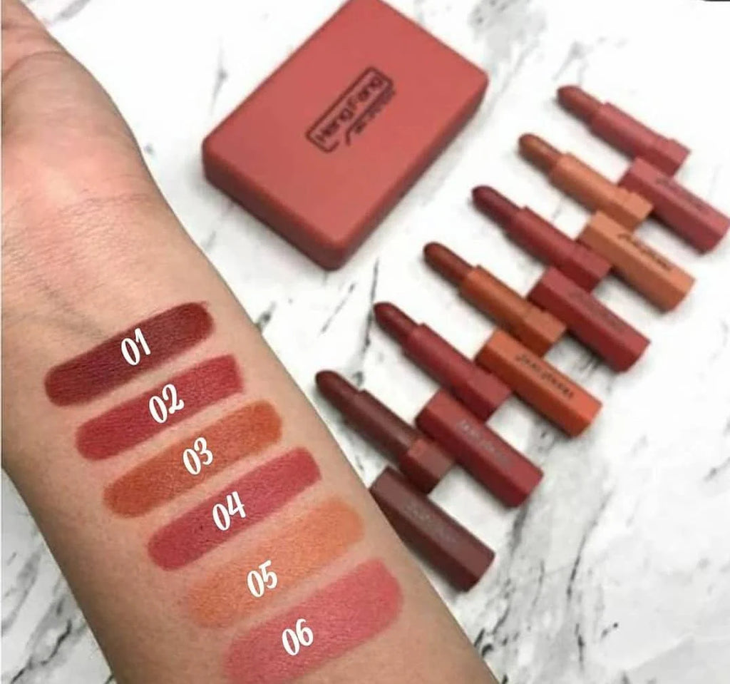 Heng Fang Mini Lipstick Set (6 Shades) – Matte Red & Nude Lipsticks Kit