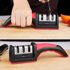 Stainless Steel Knife Sharpener – 3 Stage Professional Sharpener | Kitchen Knife Sharpening Tool with Anti Slip Base