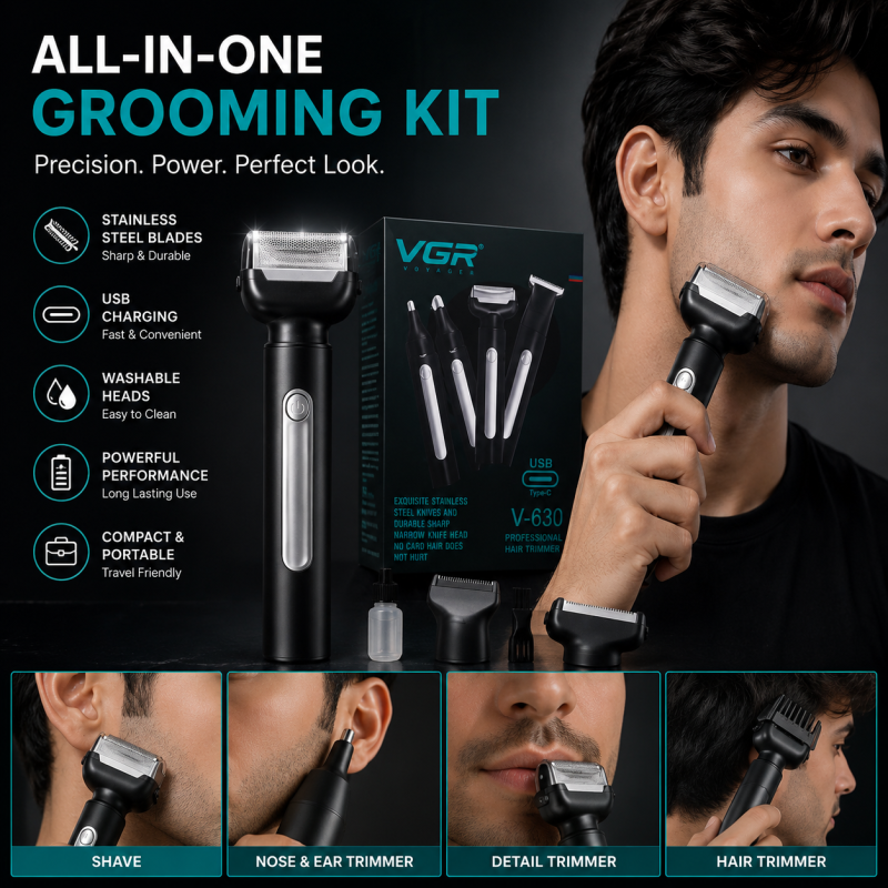 VGR V-630 Professional Hair Trimmer – USB Type-C Rechargeable Beard & Hair Clipper