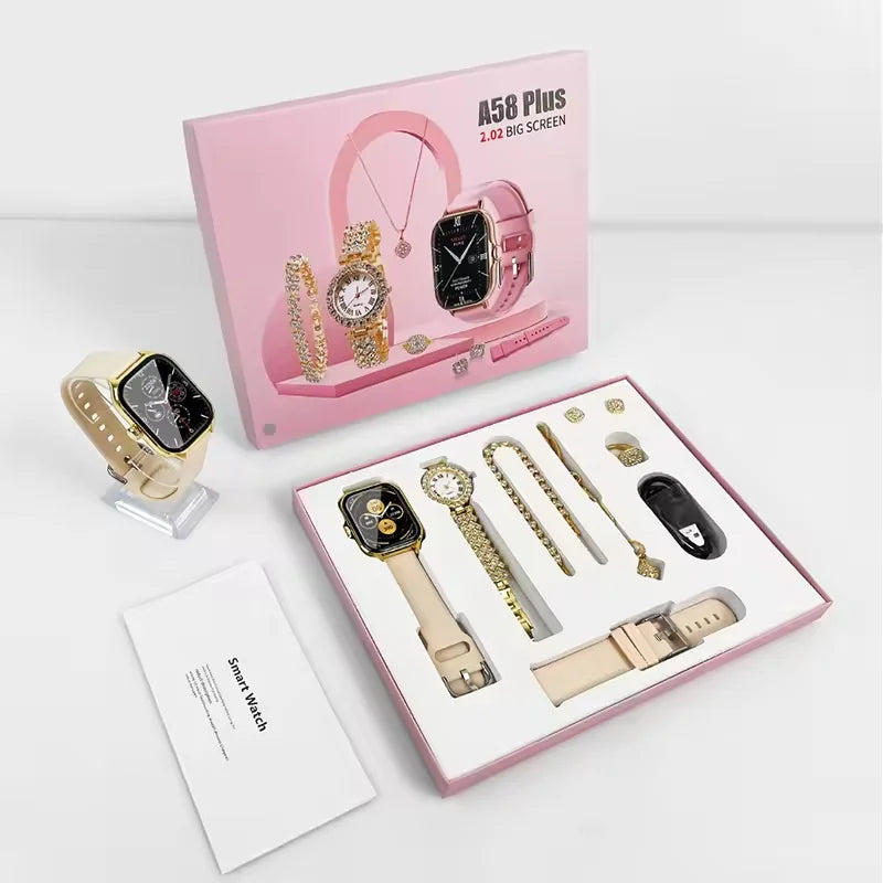 A58 Ladies Smart Watch Gift Set – Couple Watch with Jewelry Combo
