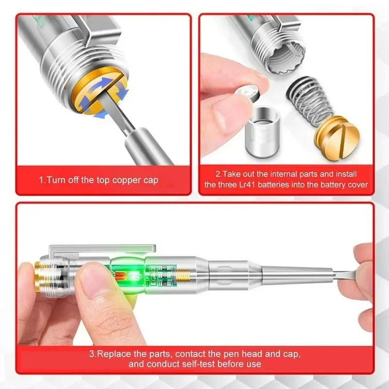 Pack of 2 Digital Electric Tester Pen – Voltage Detector Screwdriver with LED Indicator