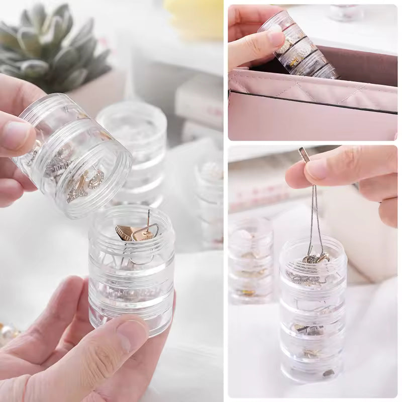 (5 Layers) Mini Stackable Jewelry Organizer – Transparent Round Storage Box for Rings & Earrings