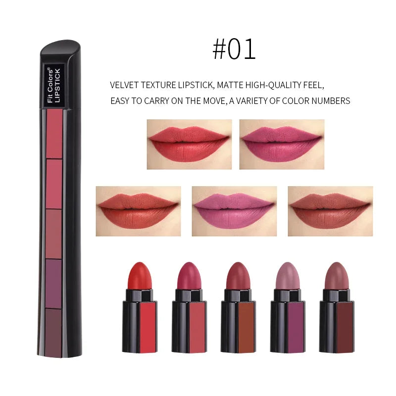 5 in 1 Lipstick Palette – Multi Shade Matte Lipstick Stick | Long Lasting Travel Friendly Lip Colors