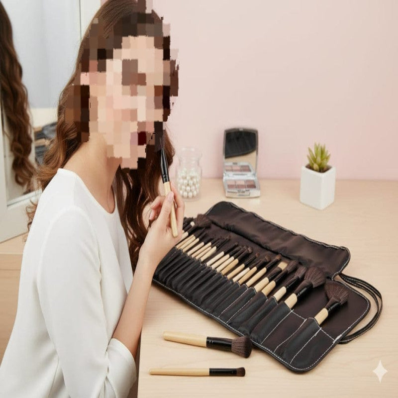 24 PCS Professional Makeup Brush Set with Pouch – Face, Eye & Eyebrow Beauty Kit