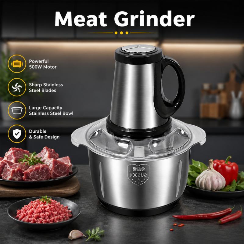 2L Electric Meat Grinder Chopper – Stainless Steel Meat & Vegetable Food Processor