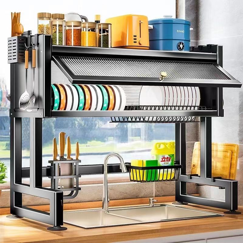 Over The Sink Dish Drying Rack – Multi-Layer Kitchen Organizer with Cabinet & Utensil Holder