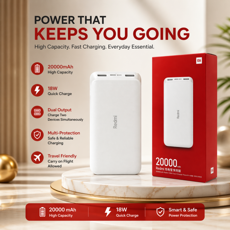 20000mAh Redmi Power Bank  Fast Charging