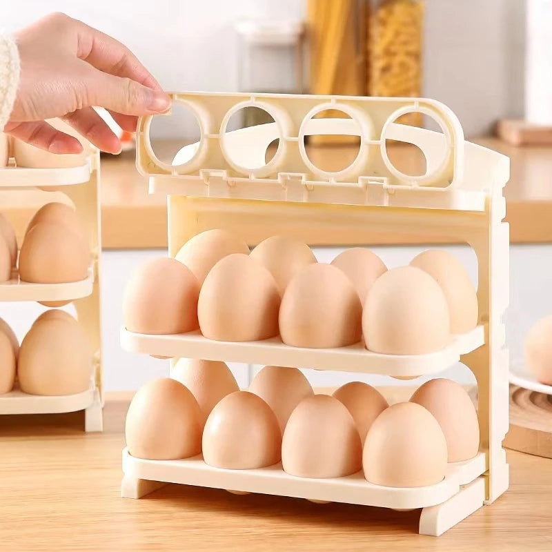 3 Layer Foldable Egg Organizer – Fridge Storage Rack for Eggs (Space Saving)