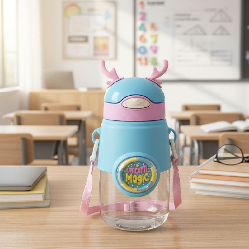 Fancy Style Mighty 3D Cartoon School Bottle – Kids Straw Water Bottle (Leakproof)