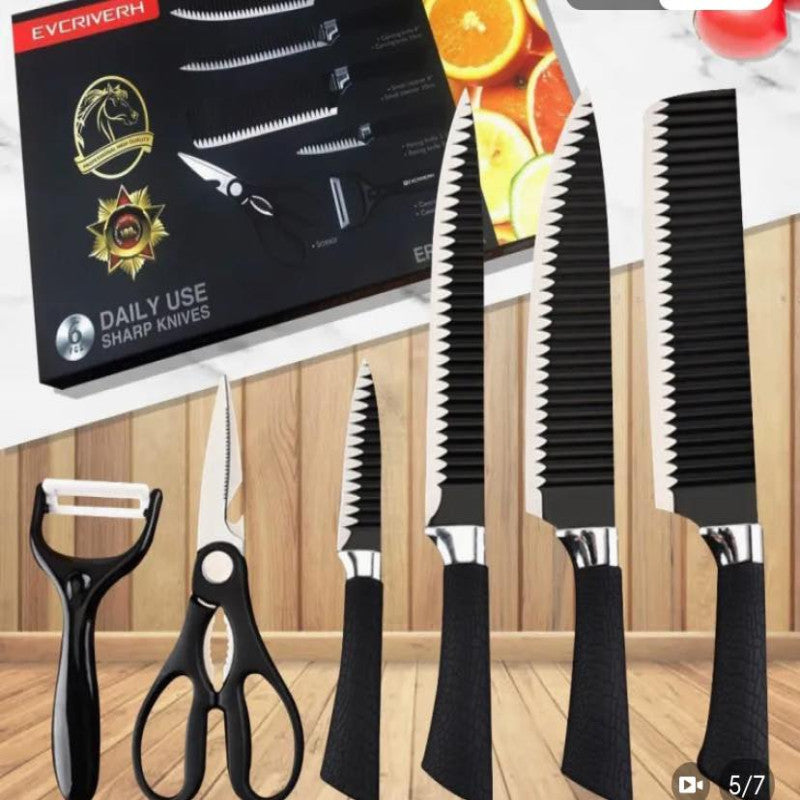 6 Pcs Stainless Steel Knife Set – Premium Kitchen Knives with Peeler & Scissors