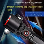 Rechargeable Metal Torch with Safety Hammer – LED Flashlight for Emergency, Car & Outdoor Use