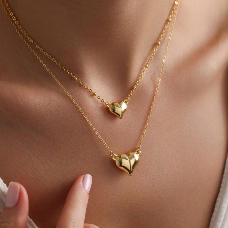 Gold Plated Magnetic Heart Necklace – Elegant Heart Shaped Love Pendant for Girls