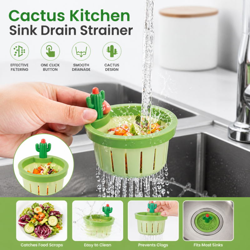 Creative Cactus Kitchen Sink Drain Strainer Basket – Food Waste Filter & Sink Catcher