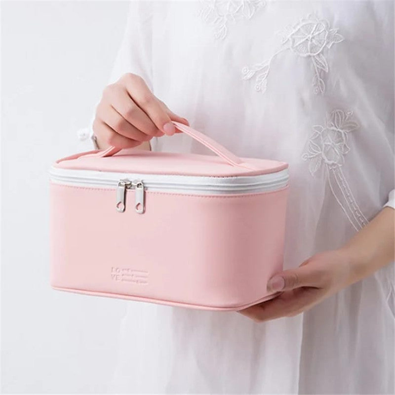 Leather Cosmetic Makeup Bag – Large Capacity Travel Makeup Organizer for Women